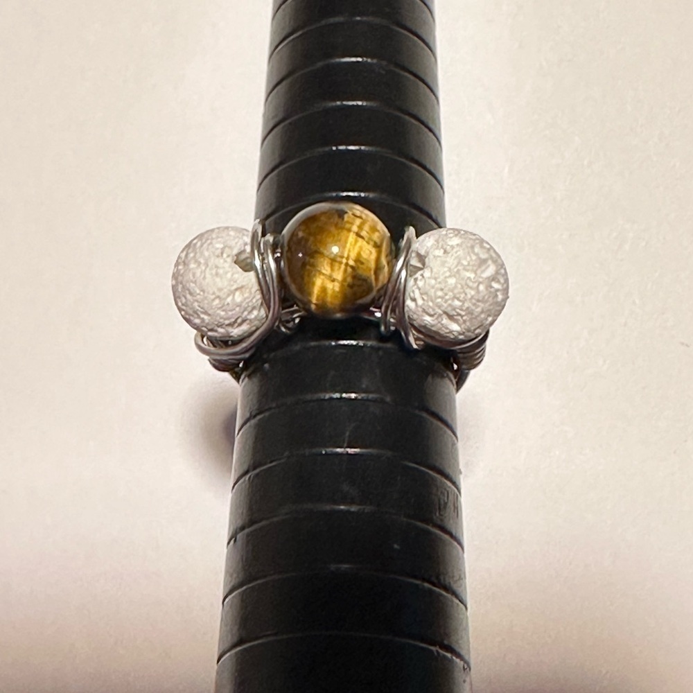 Tiger eye Lava stone ring handmade wire wrap
